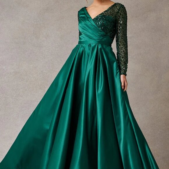 Long Sleeve formal dress.Mother of the bride burgundy or hunter green plus  size
